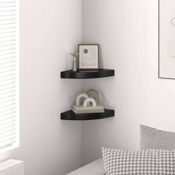 vidaXL Floating Corner Shelves 2 pcs High Gloss Black 25x25x3.8 cm MDF