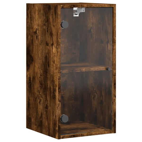 vidaXL Wall Cabinet with Glass Doors Smoked Oak 35x37x68.5 cm