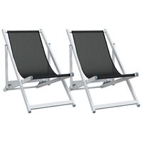 vidaXL Folding Beach Chairs 2 pcs Black Aluminium and Textilene