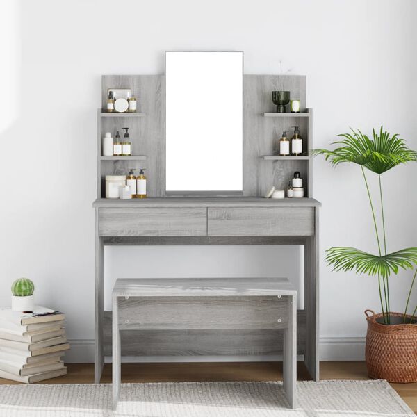 vidaXL Dressing Table with Mirror Grey Sonoma 96x40x142 cm