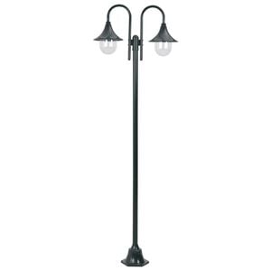vidaXL Garden Post Light E27 220 cm Aluminium 2-Lantern Dark Green
