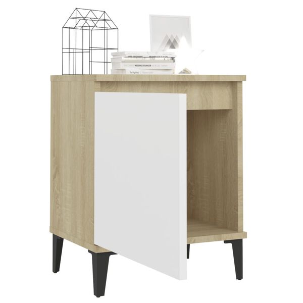 vidaXL Bed Cabinets Metal Legs Sonoma Oak and White 40x30x50 cm