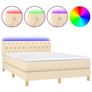 vidaXL Box Spring Bed with Mattress&LED Cream 140x200cm Fabric