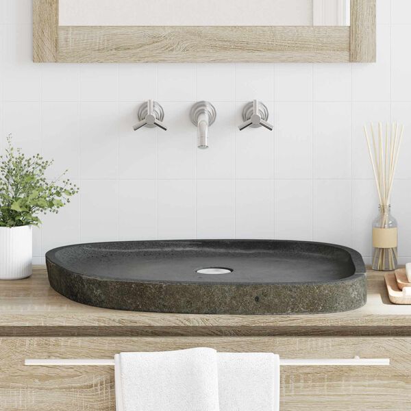 vidaXL Wall Hung Basin Grey (38-45) x (30-35) x 15 cm River stone