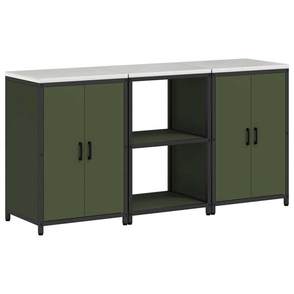 vidaXL Kitchen Storage Set with Shelf 3 pcs Olive Green Steel