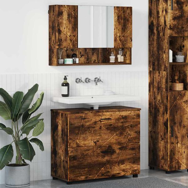 vidaXL Bathroom Furniture Set with Drawer with Shelf 2 pcs Smoked Oak