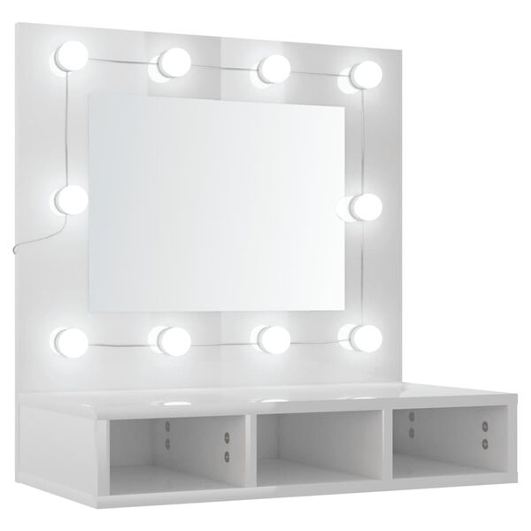 vidaXL Mirror Cabinet with LED High Gloss White 60x31.5x62 cm