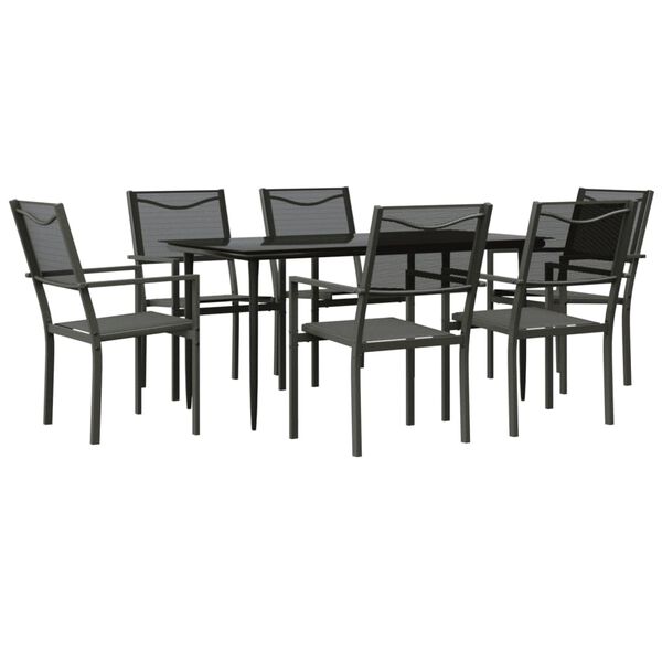 vidaXL 7 Piece Garden Dining Set Black Steel and Textilene