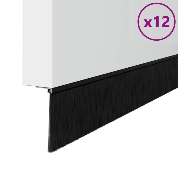 vidaXL Self-adhesive Door Brush Seals 12 pcs Black 100 cm