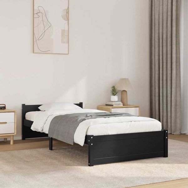 vidaXL Bed Frame without Mattress Black Solid Wood 90x200 cm