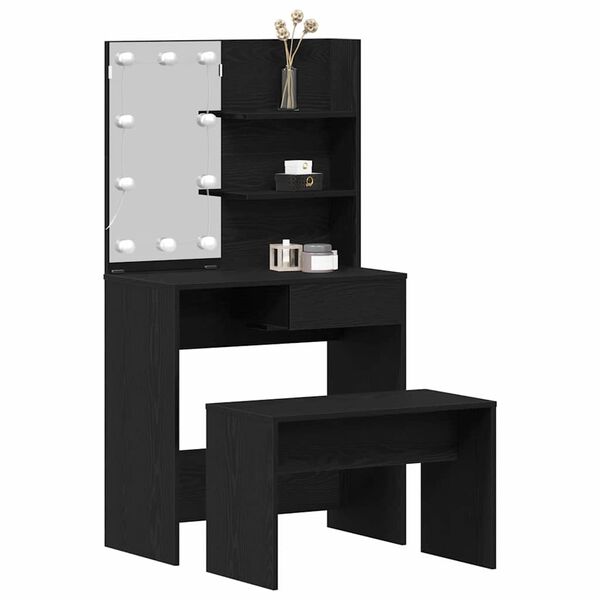 vidaXL Dressing Table Set Black oak 74.5 x 40 x 141 cm Engineered wood