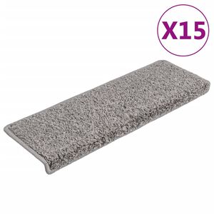 vidaXL Carpet Stair Tread | Set of 15 | Grey | Polypropylene | 65x21 cm