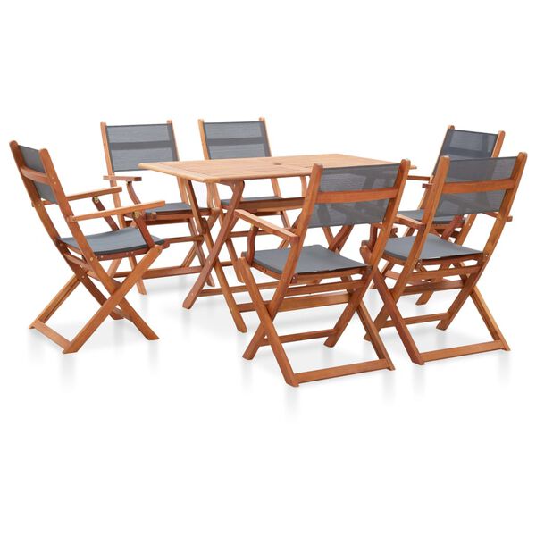 vidaXL 7 Piece Outdoor Dining Set Grey Solid Eucalyptus Wood