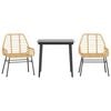 vidaXL 3 Piece Garden Dining Set Brown Poly Rattan Glass