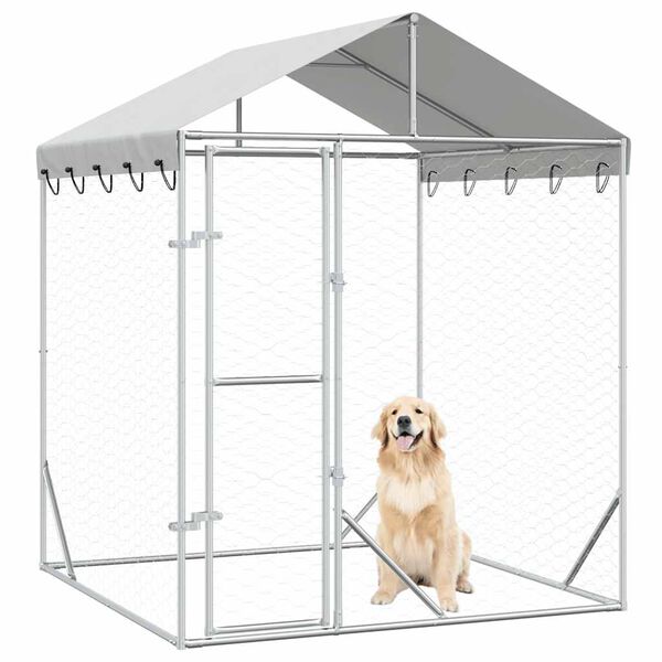 vidaXL Outdoor Dog Kennel with Roof Silver 2x2x2.5 m Galvanised Steel