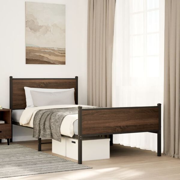vidaXL Metal Bed Frame without Mattress Brown Oak 107x203 cm