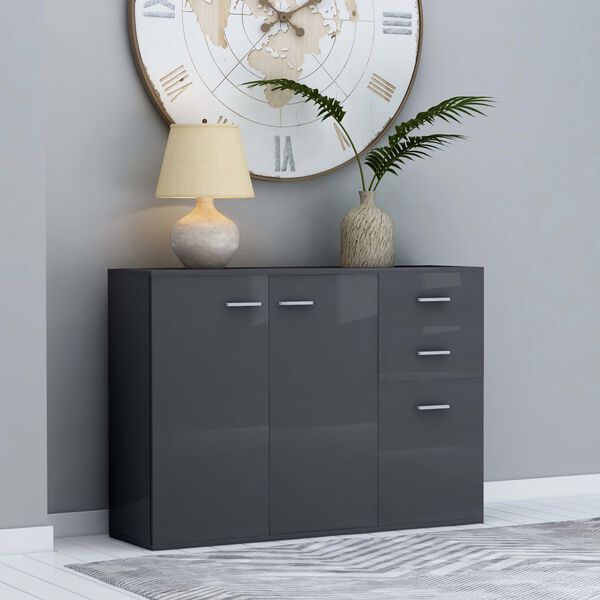 vidaXL Sideboard High Gloss Grey 105x30x75 cm Engineered Wood