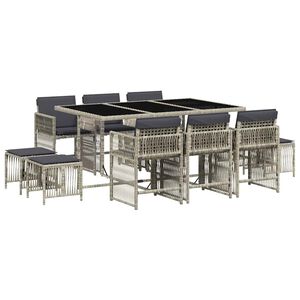 vidaXL 11 Piece Garden Dining Set with Cushions Light Grey Poly Rattan