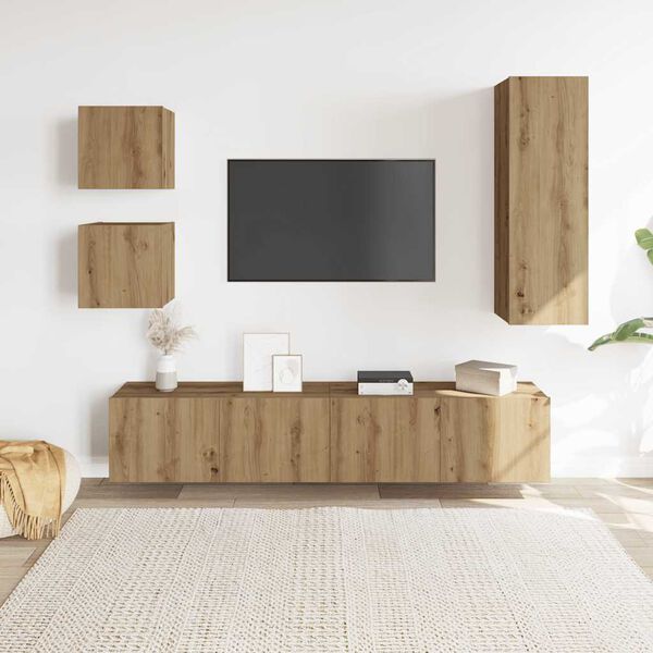 vidaXL 5 Piece TV Cabinet Set Wall-mounted Artisan Oak Engineered Wood