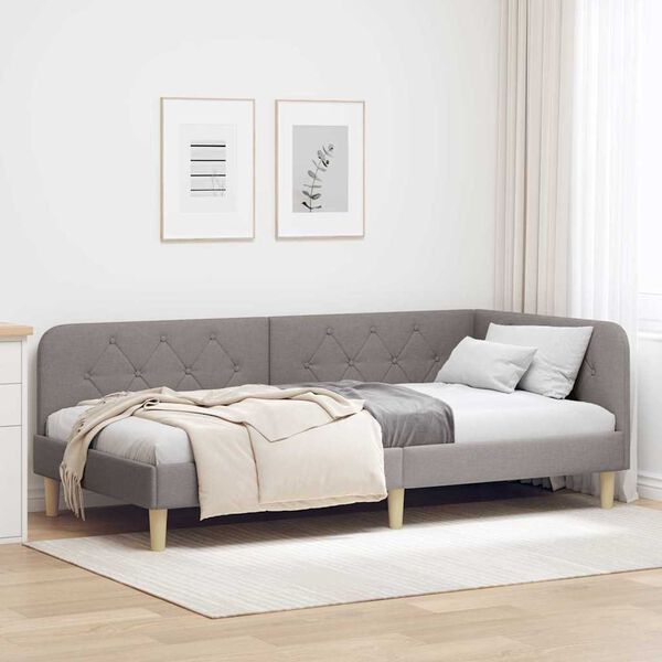 vidaXL Corner Bed Frame with Headboard Taupe 90 x 190 cm Fabric