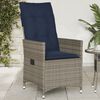 vidaXL Reclining Garden Chair with Cushions Grey Poly Rattan
