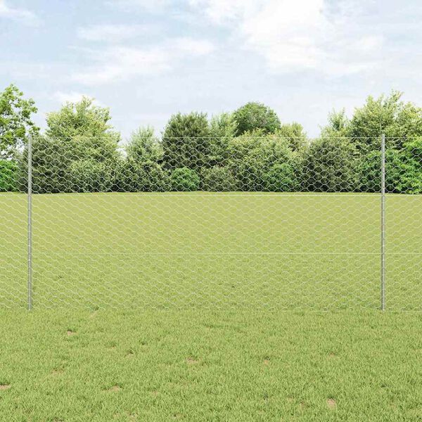 vidaXL Fence with Post Silver 1.2 x 100 m Steel