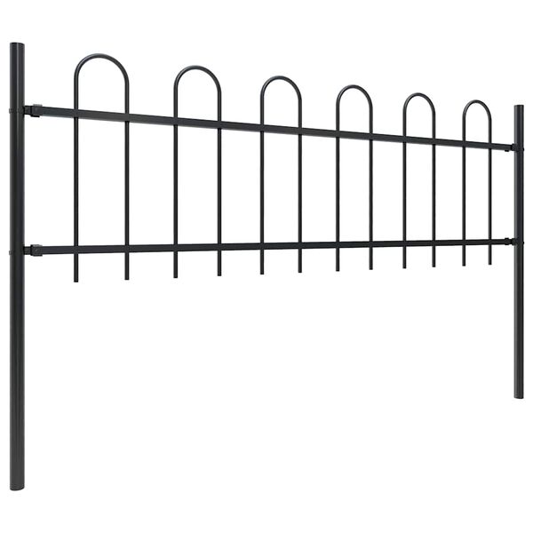 vidaXL Garden Fence with Hoop Top Steel 892.5x60 cm Black