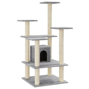 vidaXL Cat Tree | Light Grey | Engineered Wood, Plush, Sisal | Medium | Durable