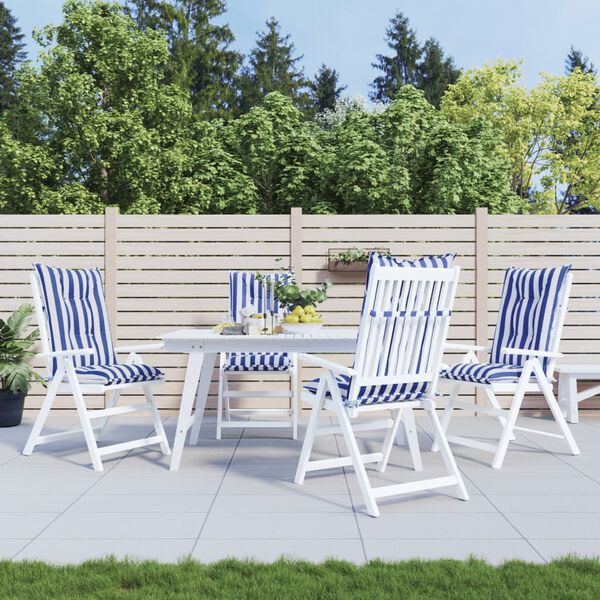 vidaXL Garden Highback Chair Cushions 4 pcs Blue&White Stripe 120x50x7 cm Fabric