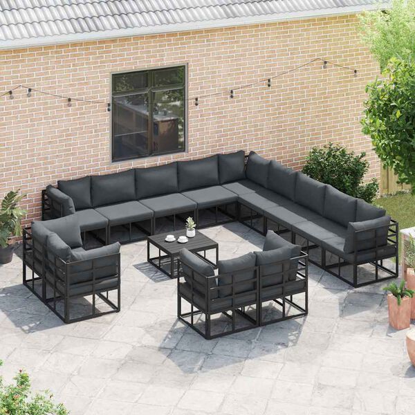 vidaXL Garden Sofa Set with Cushion 13 pcs Black Aluminium