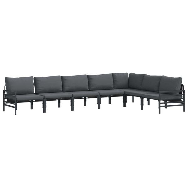 vidaXL Garden Sofa Set with Cushion 7 pcs Black Steel