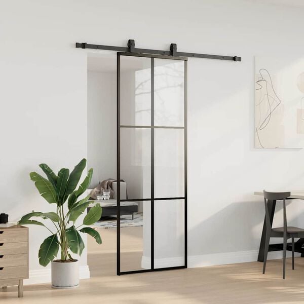 vidaXL Sliding Door with Hardware Set Black 76x205 cm ESG Glass