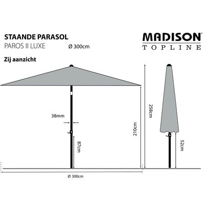 Madison Parasol Paros II Luxe 300 cm Light Grey