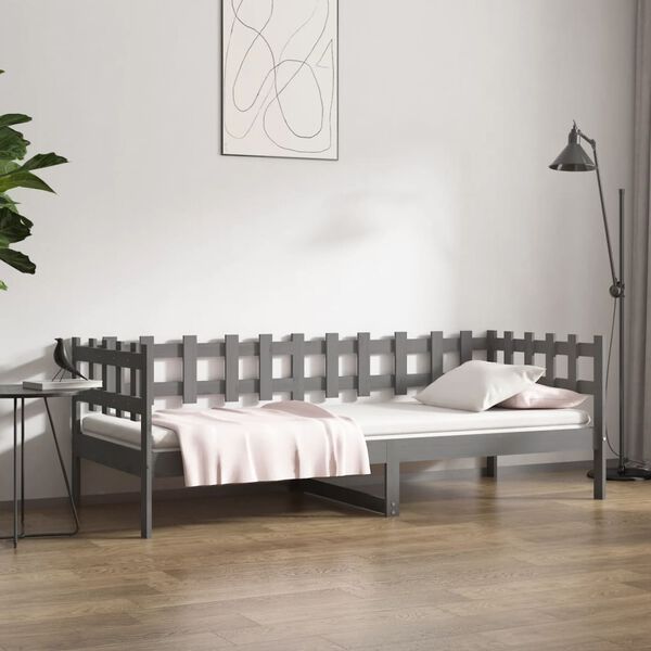 vidaXL Day Bed without Mattress Grey 90x200 cm Solid Wood Pine