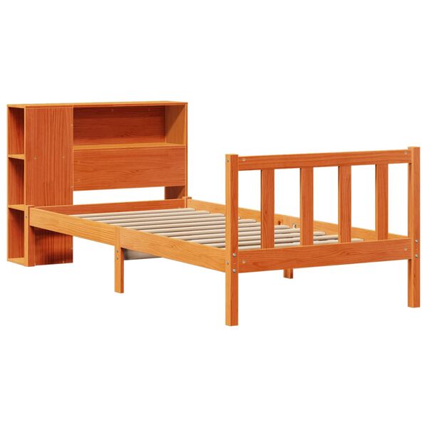 vidaXL Bookcase Bed without Mattress Wax Brown 75x190 cm Small Single Solid Wood Pine