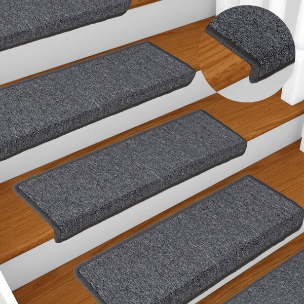 vidaXL Stair Mats 15 pcs 65x21x4 cm Dark Grey Rectangular Edge