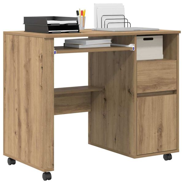 vidaXL Desk with Wheels Artisan oak 91 x 50 x 77 cm Engineered Wood