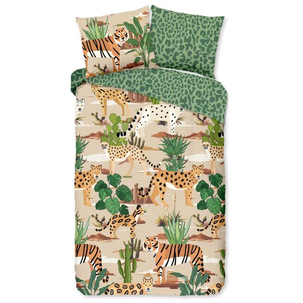 Good Morning Kids Duvet Cover FELINES 140x200/220 cm Sand and Green
