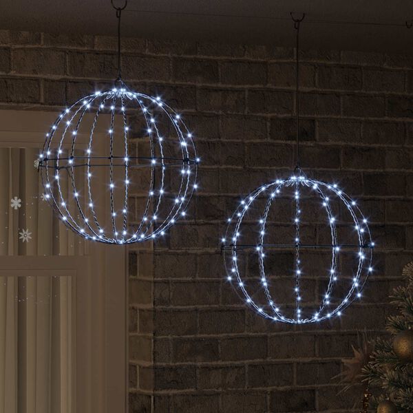 vidaXL Ball with 192 LEDs 2 pcs Cold white 40.5 x 40.5 x 42 cm Metal