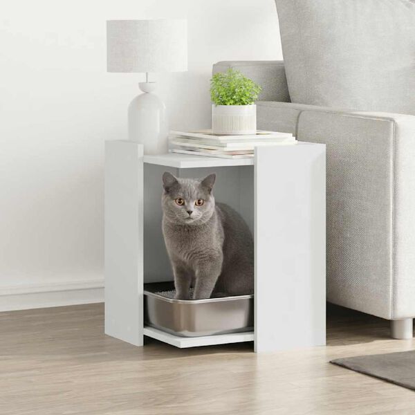 vidaXL Cat Litter Box Enclosure White 42x42x51 cm Engineered Wood