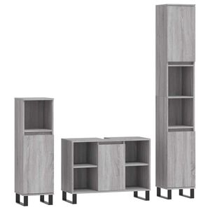 vidaXL 3 Piece Bathroom Furniture Set Grey Sonoma Engineered Wood