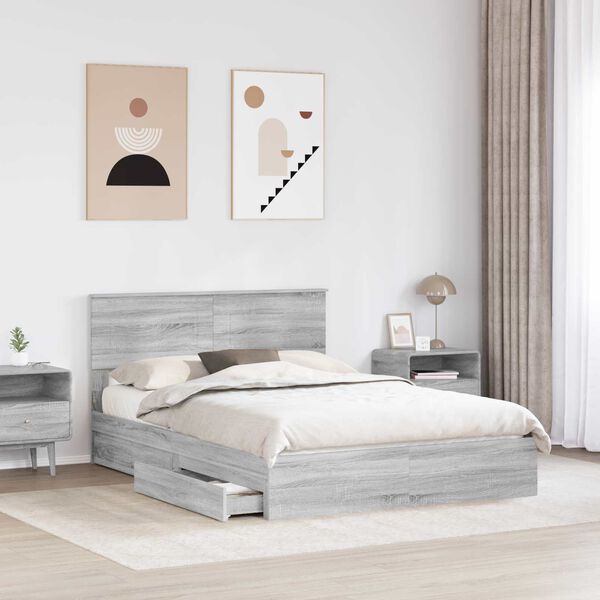 vidaXL Storage Bed Grey Sonoma 150 x 200 cm Engineered Wood