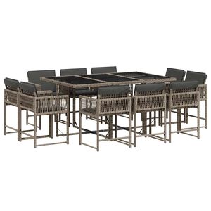 vidaXL 11 Piece Garden Dining Set with Cushions Grey Poly Rattan