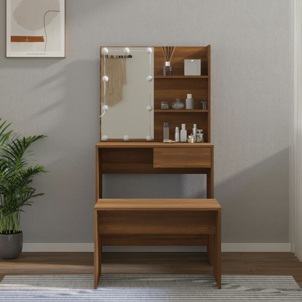 vidaXL Dressing Table Set with LED Brown Oak Engineered Wood