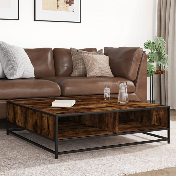 vidaXL Coffee Table Smoked Oak 100x100x30 cm Engineered Wood and Metal