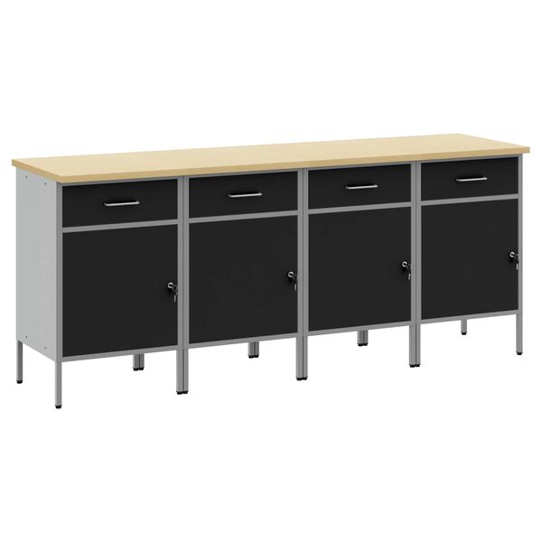 vidaXL Work Cabinet with Drawer 4 pcs Black and Grey 200 x 55 x 85 cm