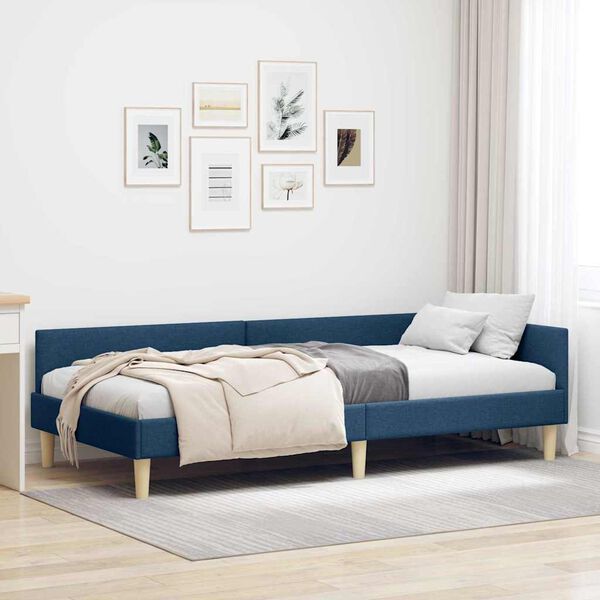 vidaXL Corner Bed Frame with Headboard Blue 100 x 200 cm Fabric