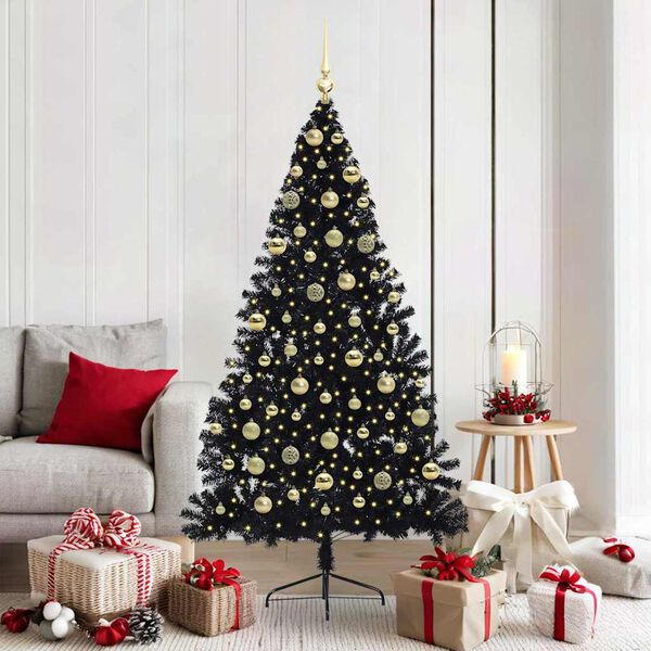 vidaXL Artificial Pre-lit Christmas Tree Black 180 cm PVC