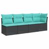 vidaXL Garden Sofa with Cushions 4-Seater Black Poly Rattan (US only)