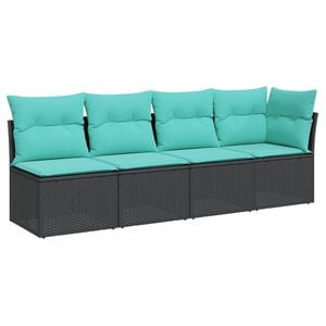 vidaXL Garden Sofa with Cushions 4-Seater Black Poly Rattan (US only)